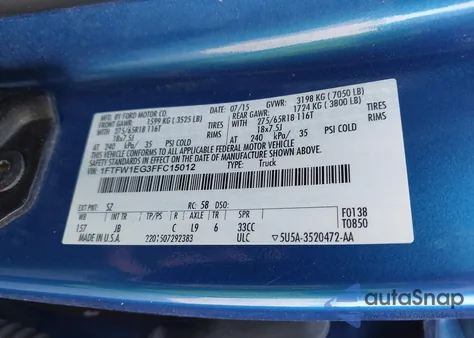 2015 Ford F-150 Xlt z USA, uszkodzony, nr VIN 1FTFW1EG3FFC15012